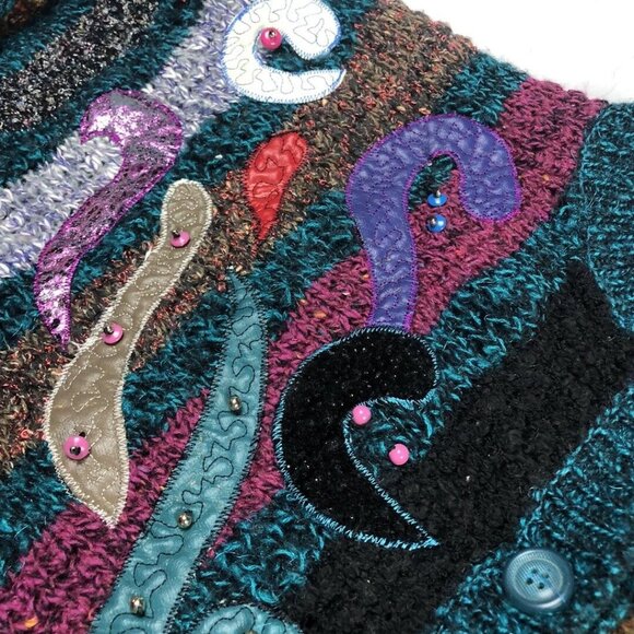 Jocelyn Smith Sweater Cardigan Woman Multicolor Embroidered Knit Size Large - Picture 8 of 8